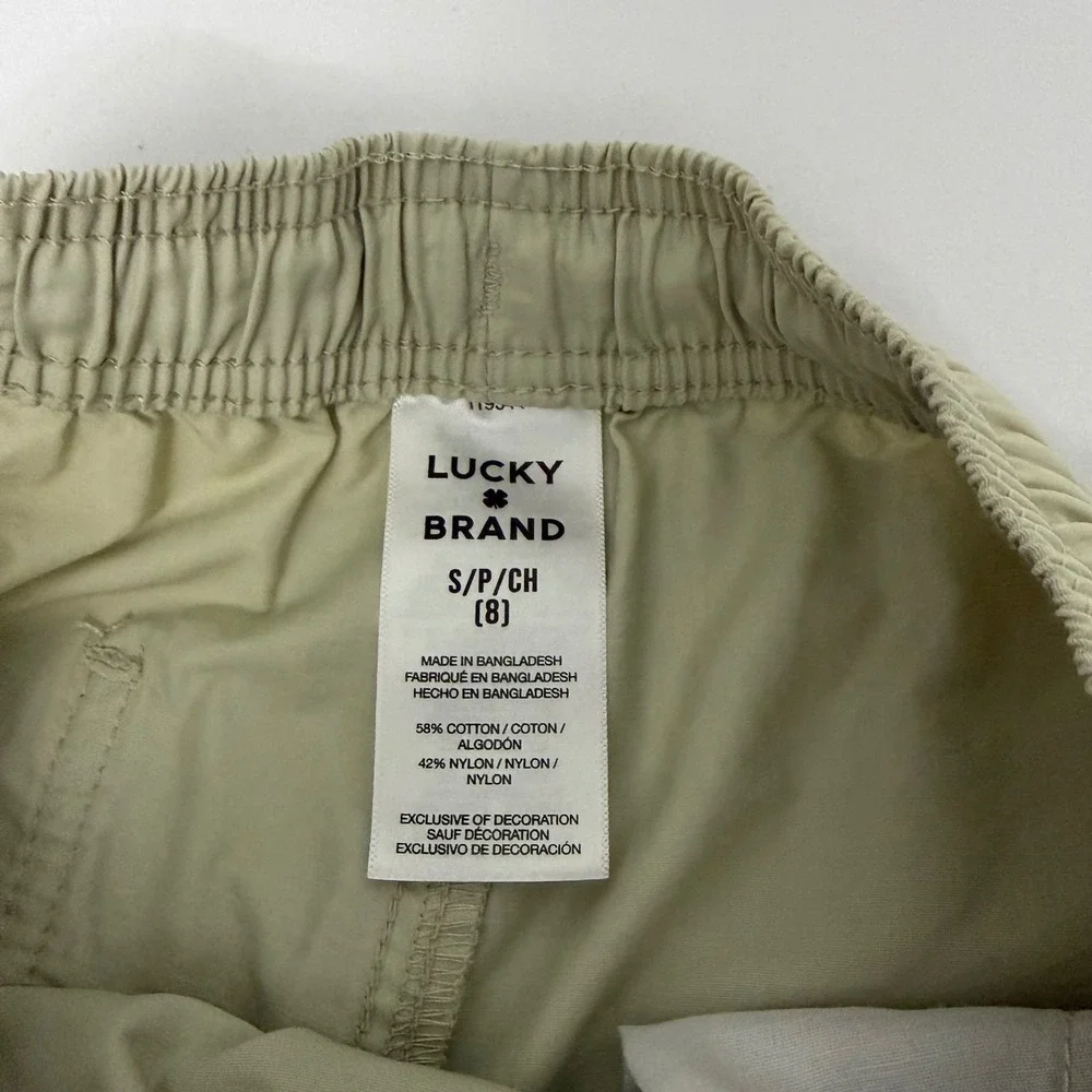 Lucky Brand Boys Khaki Chino Shorts Size S 8 Elastic Waist Drawstring Tan Casual